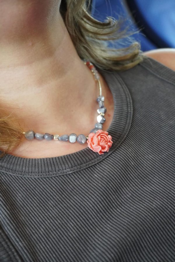 Coral Sunset Choker – Handmade Natural Gemstone Necklace - Image 2
