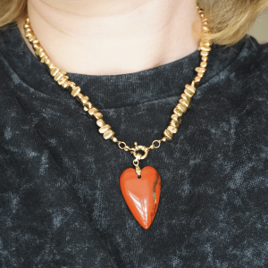 Hematite Golden Edge & Red Jasper Heart Necklace