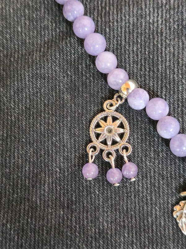 Delicate floral charm and purple jade beads