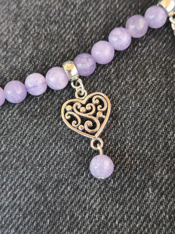 Filigree heart charm with purple jade bead detail