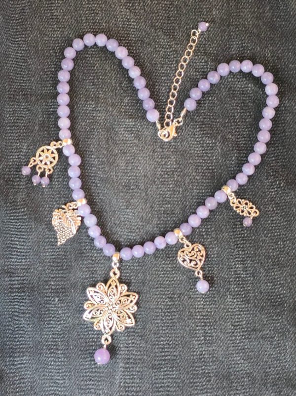 Full view of purple jade grunge charm necklace