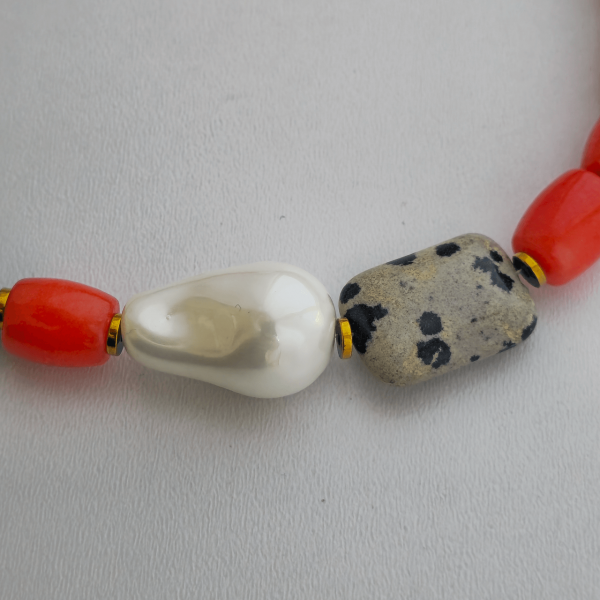 Bold Coral & Stone Mix Statement Necklace - Image 9