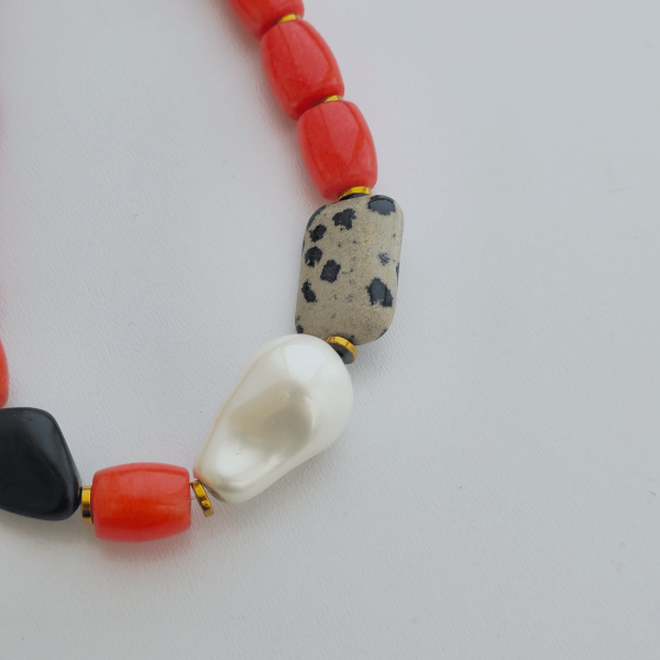 Bold Coral & Stone Mix Statement Necklace
