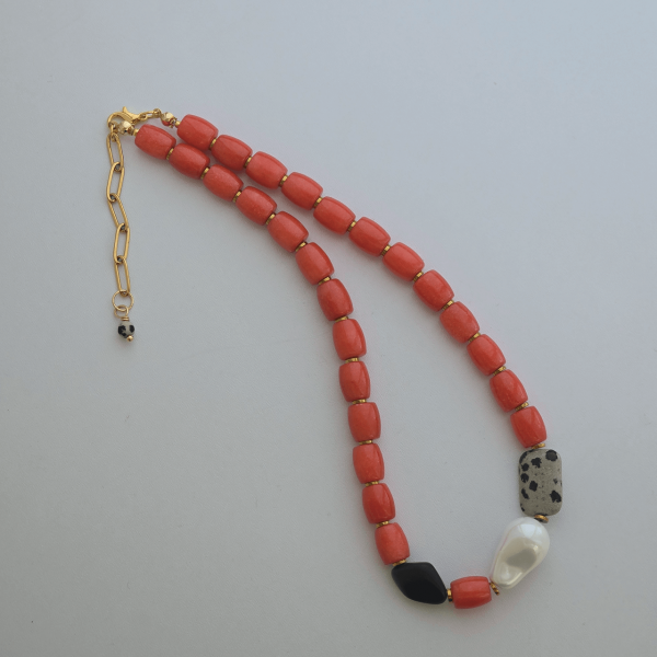 Bold Coral & Stone Mix Statement Necklace