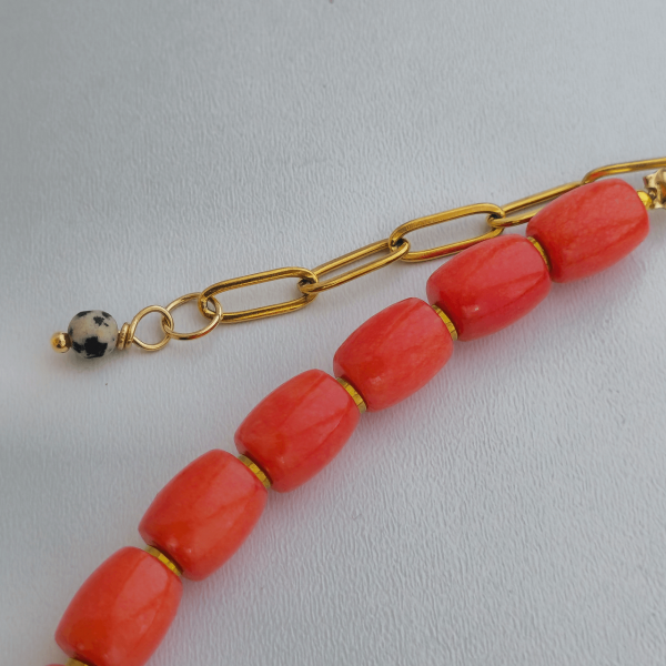 Bold Coral & Stone Mix Statement Necklace