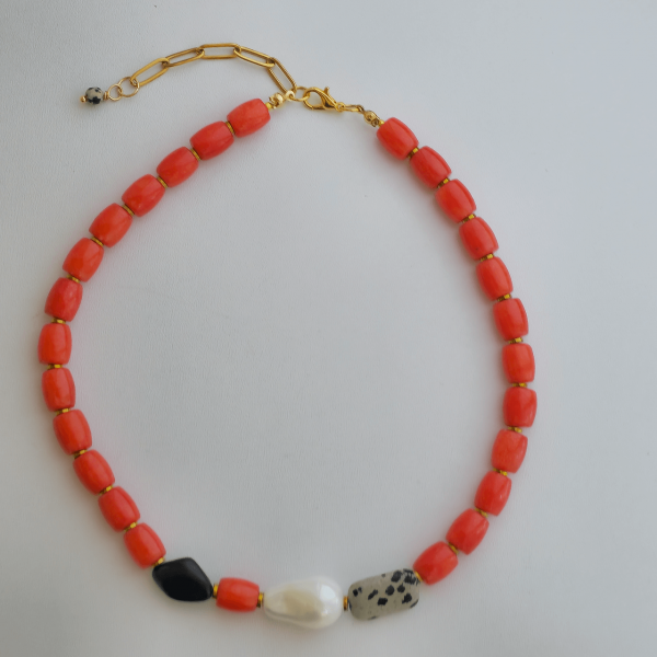 Bold Coral & Stone Mix Statement Necklace