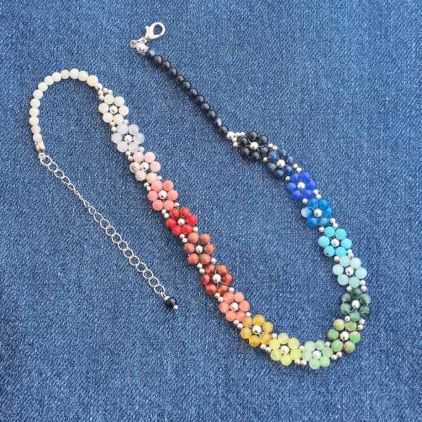 Rainbow Bloom – Natural Gemstone Flower Choker